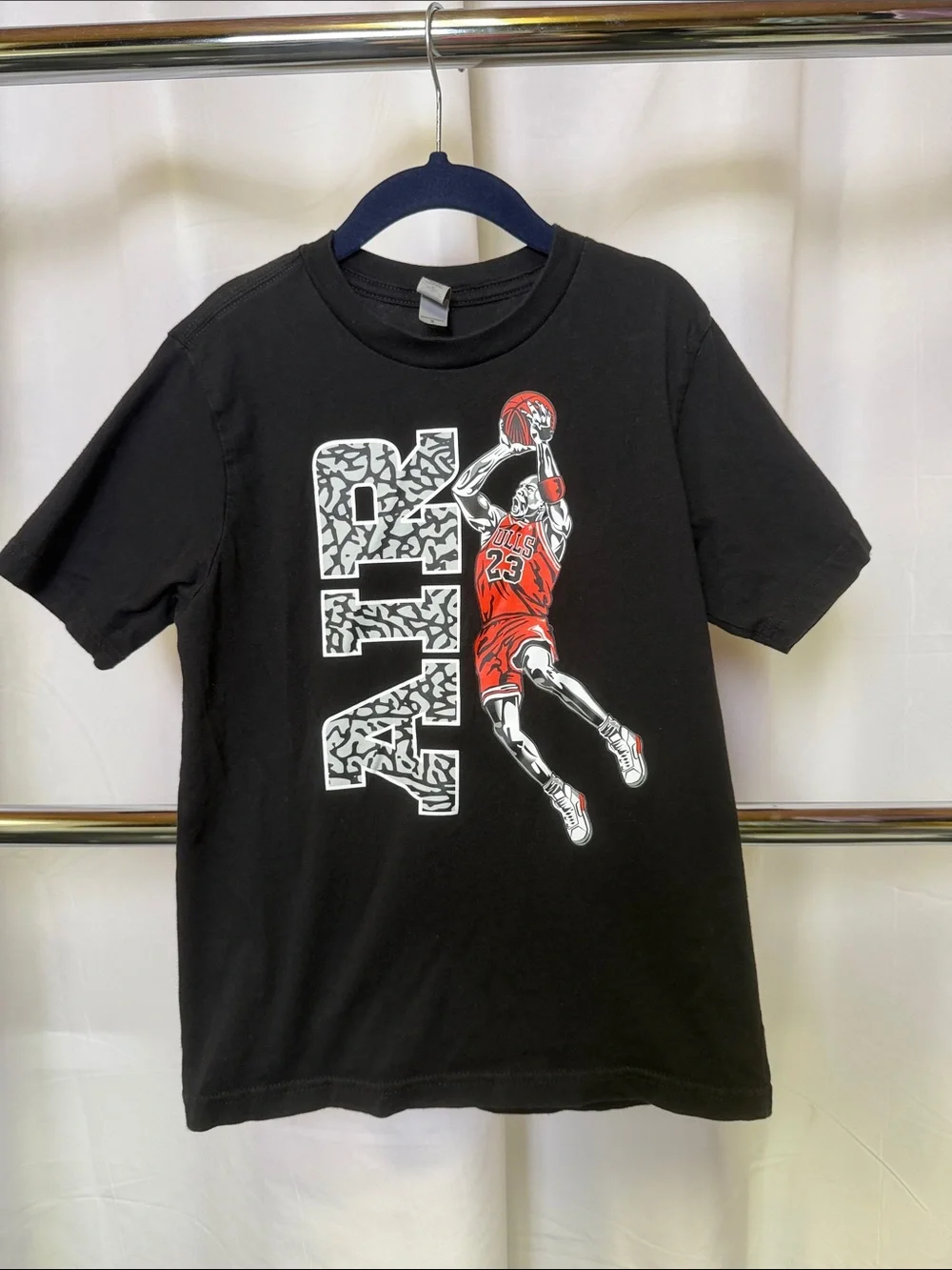 Snelos Boys Black Graphic Basketball Tee with Red Detail small